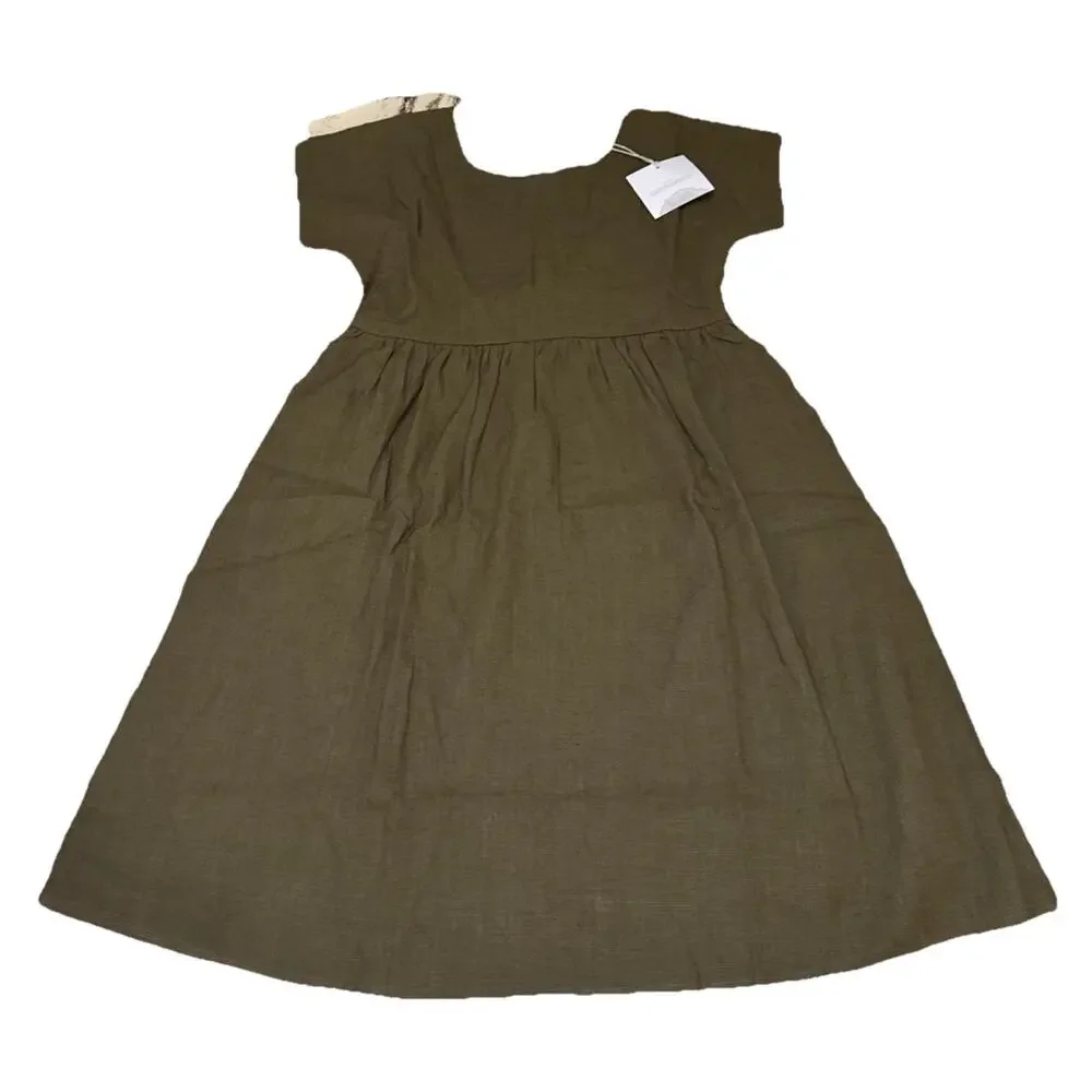 Little Cottonwood 100% LINEN Large Maxi Dress W Pockets Cottage NWT - Picture 2 of 13
